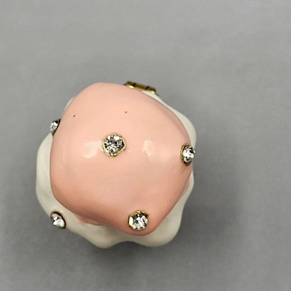 Work of Art Ice Cream Miniature Trinket Box Enamel Rhinestone Hinged Shelf Decor